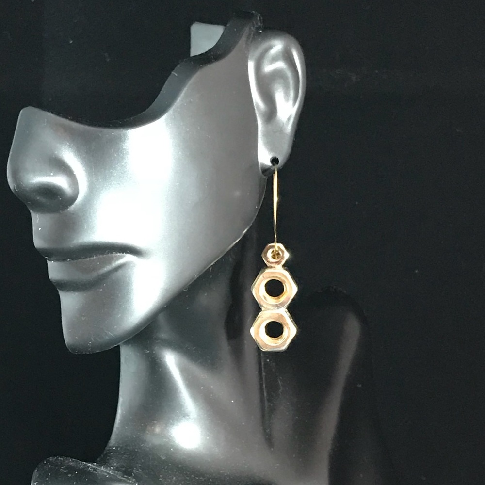 Steampunk Solid Brass Hex Nut Earrings B-1-27